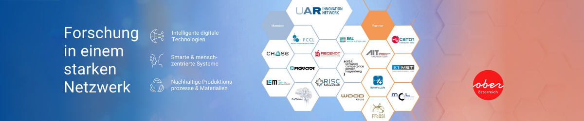 Upper Austrian Research Upper Austrian Research - Forschung in einem starken Netzwerk. Intelligente digitale Technologien, Smarte & menschzentrierte Systeme, nachhaltige Produktionsprozesse & Materialien. Unsere Member, PCCL, Chase, Recendt, SAK, SCCH, Profaktor, LCM, Pro2Future, Risc, WOOD Plus. Unsere Partner: HyCenta, AIT, Battery4Life, K1Met, MCL, FFoQSI